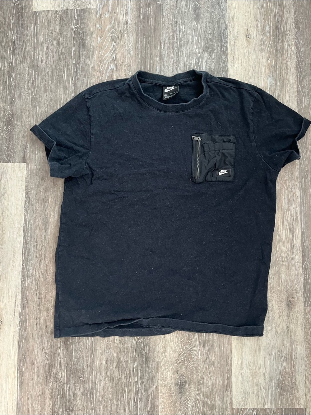 Nike Sportswear Mens T-Shirt Size L Black Zip Cargo Pocket Crew Neck Streetwear
